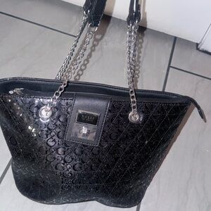 Mimco Shimmering Black Tote with Chain Straps